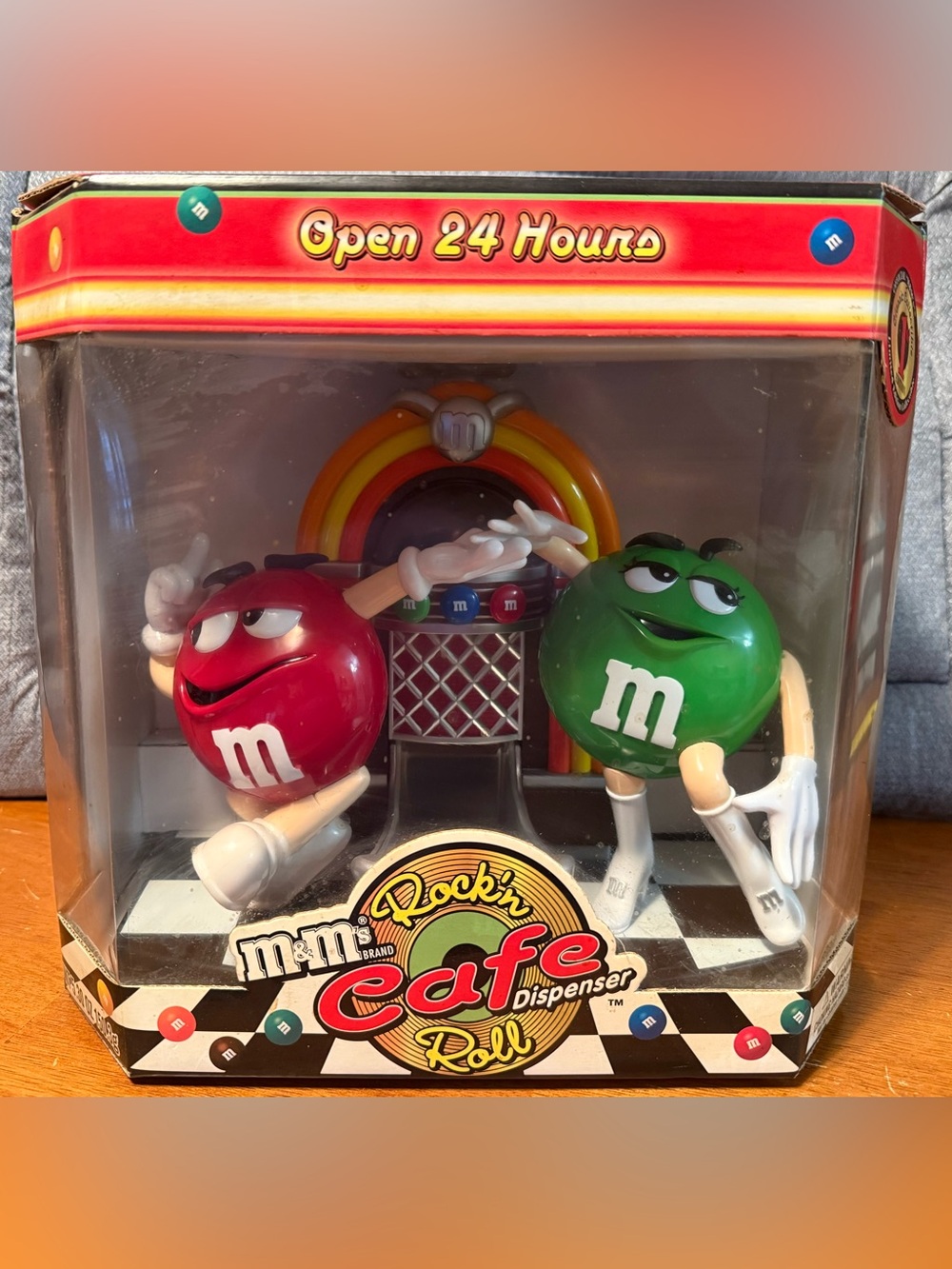 M&M'S Rockin' Cafe Roll Dispenser - Red & Green Figural Set